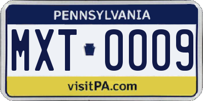 PA license plate MXT0009