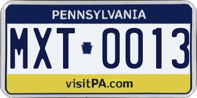 PA license plate MXT0013