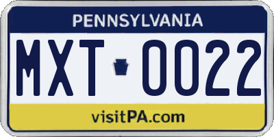 PA license plate MXT0022