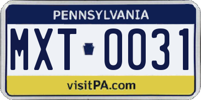 PA license plate MXT0031