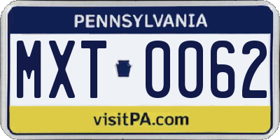 PA license plate MXT0062