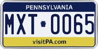 PA license plate MXT0065