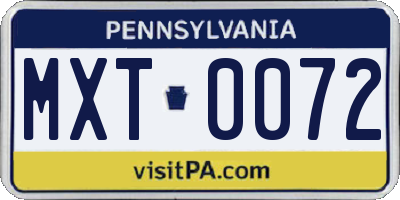 PA license plate MXT0072