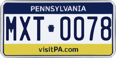 PA license plate MXT0078
