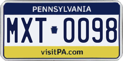 PA license plate MXT0098