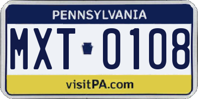 PA license plate MXT0108