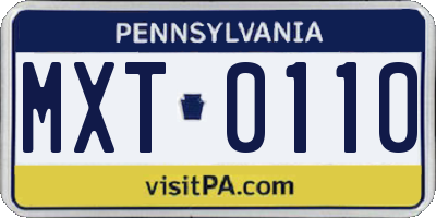 PA license plate MXT0110