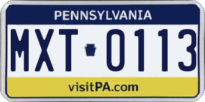 PA license plate MXT0113