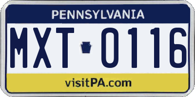 PA license plate MXT0116