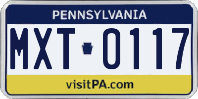 PA license plate MXT0117