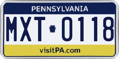 PA license plate MXT0118