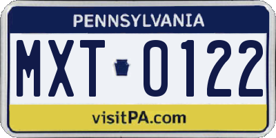 PA license plate MXT0122