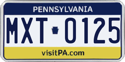 PA license plate MXT0125