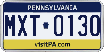 PA license plate MXT0130