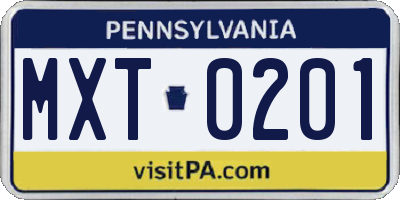 PA license plate MXT0201