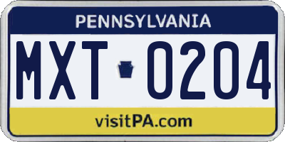 PA license plate MXT0204