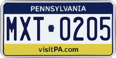 PA license plate MXT0205