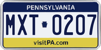 PA license plate MXT0207