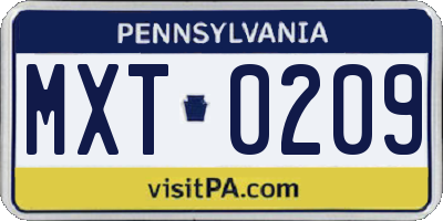 PA license plate MXT0209