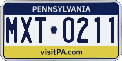 PA license plate MXT0211
