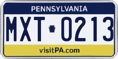 PA license plate MXT0213