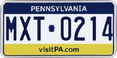 PA license plate MXT0214