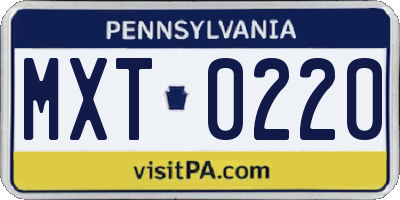 PA license plate MXT0220