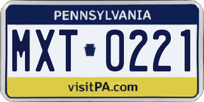 PA license plate MXT0221
