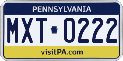 PA license plate MXT0222