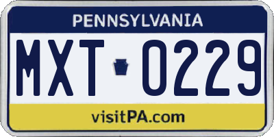 PA license plate MXT0229