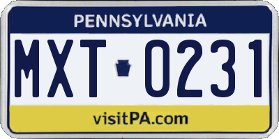 PA license plate MXT0231