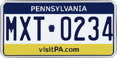 PA license plate MXT0234