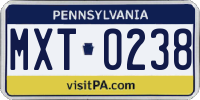 PA license plate MXT0238