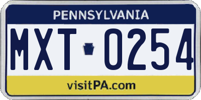 PA license plate MXT0254