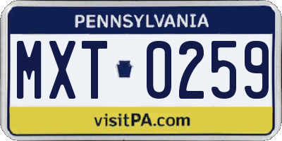 PA license plate MXT0259
