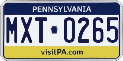 PA license plate MXT0265