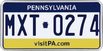 PA license plate MXT0274