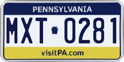 PA license plate MXT0281