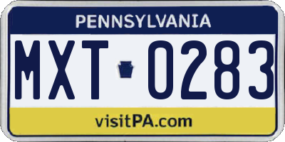 PA license plate MXT0283