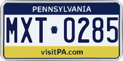 PA license plate MXT0285