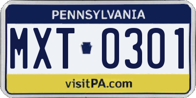 PA license plate MXT0301