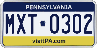 PA license plate MXT0302