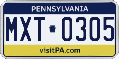 PA license plate MXT0305