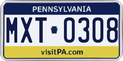 PA license plate MXT0308
