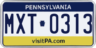 PA license plate MXT0313