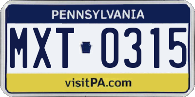 PA license plate MXT0315