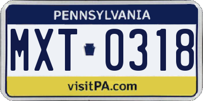 PA license plate MXT0318