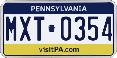 PA license plate MXT0354