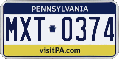 PA license plate MXT0374