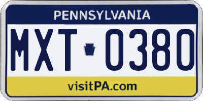 PA license plate MXT0380